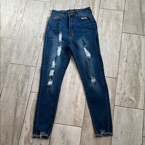 [Fashion Nova] Distressed Blue High Rise Jeans - Size 9/10
